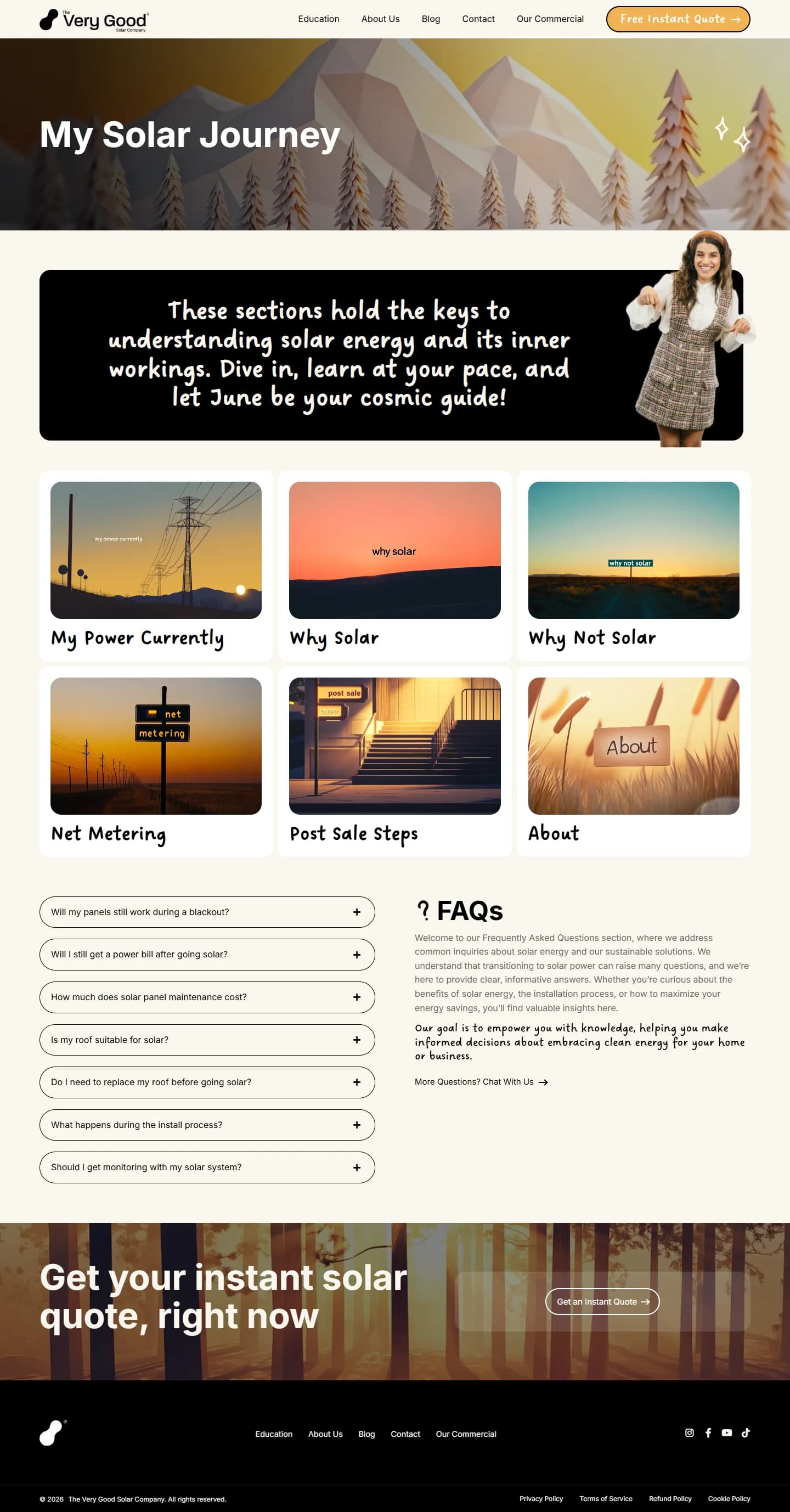 Very Good Solar website, inner page