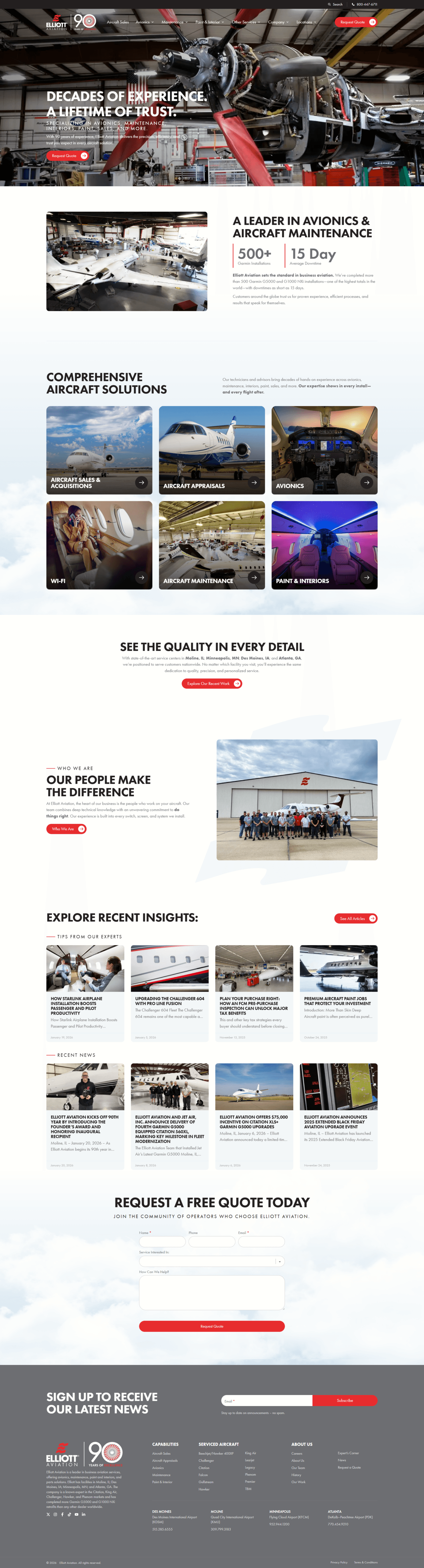 Elliott Aviation website, full page