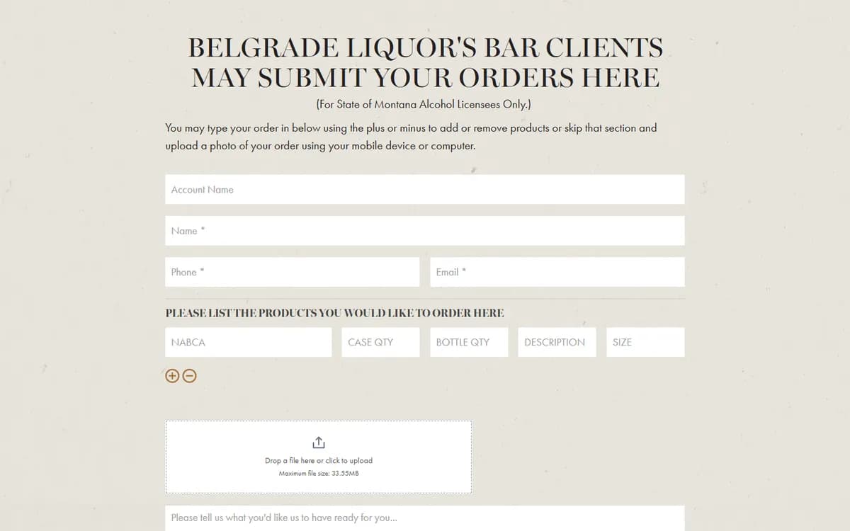Belgrade Liquor: Wholesale ordering for bar clients