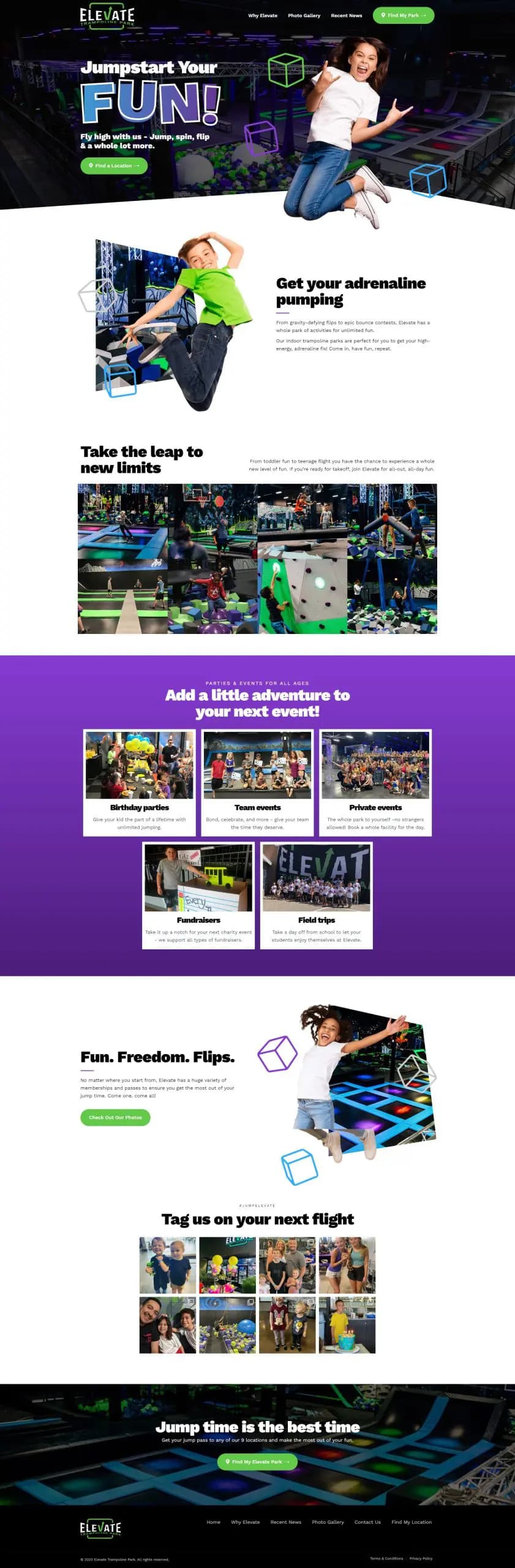 elevate-screencapture elevate trampoline park page
